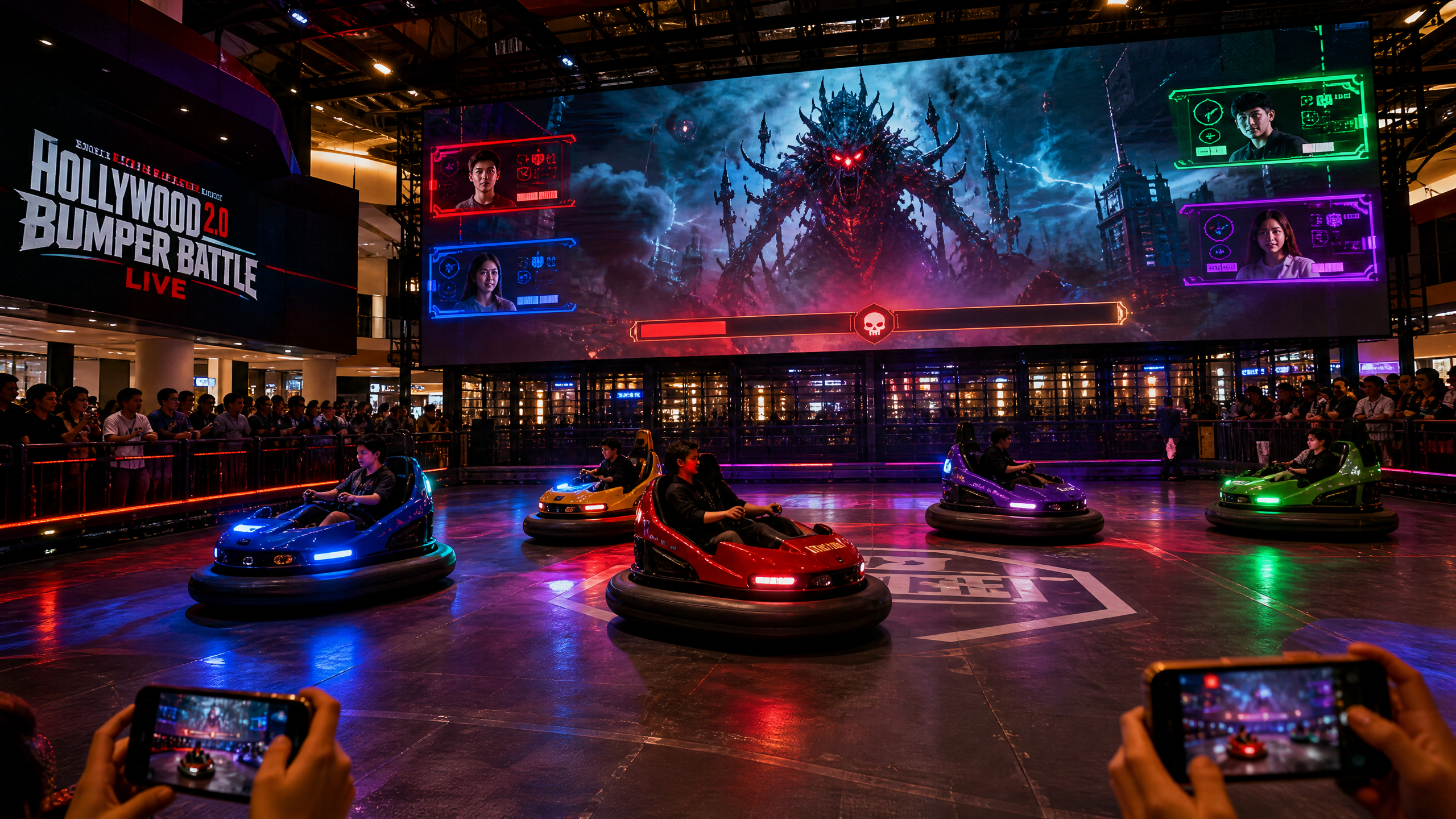 Bumper Battle Live arena and spectator screen