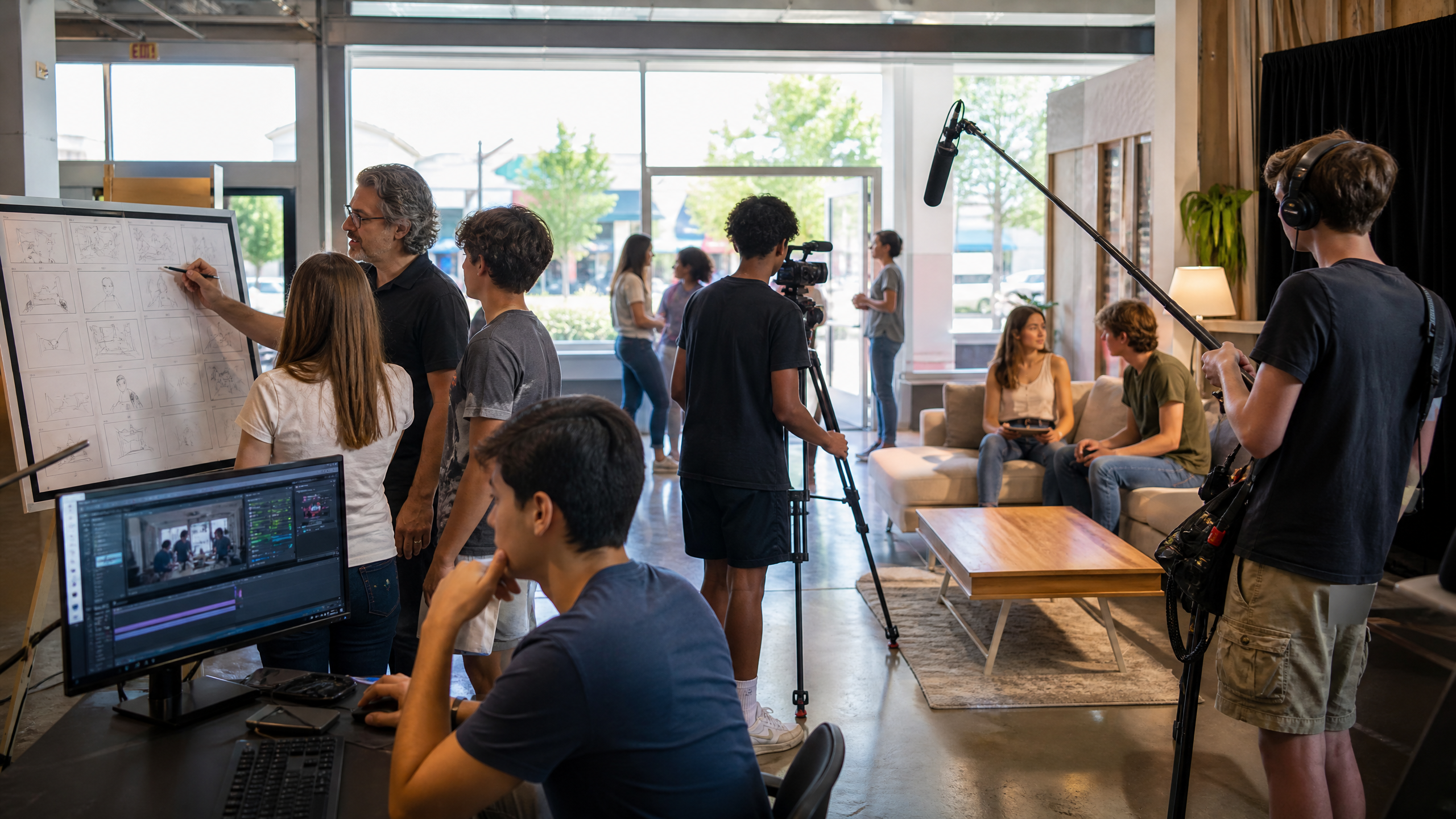 Students making a movie at Hollywood 2.0 summer camp